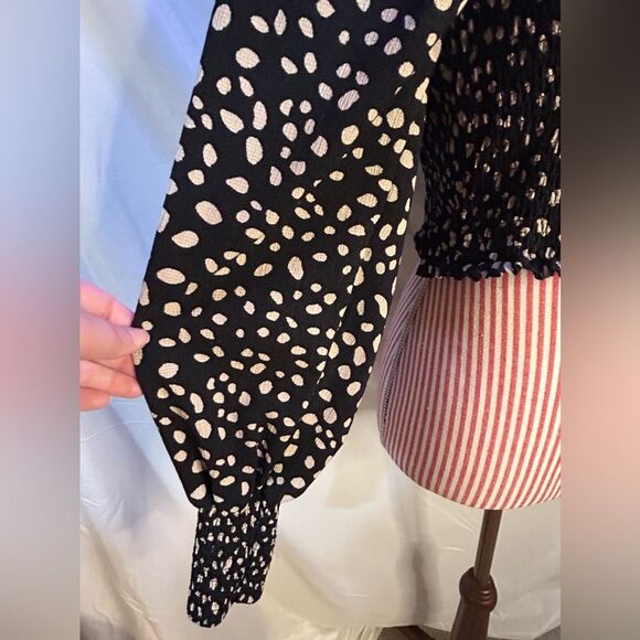 Black Polka Dot Top Retro Smocked Cropped Coquette Whimsigoth Mi Ami Size Large - Picture 5 of 11